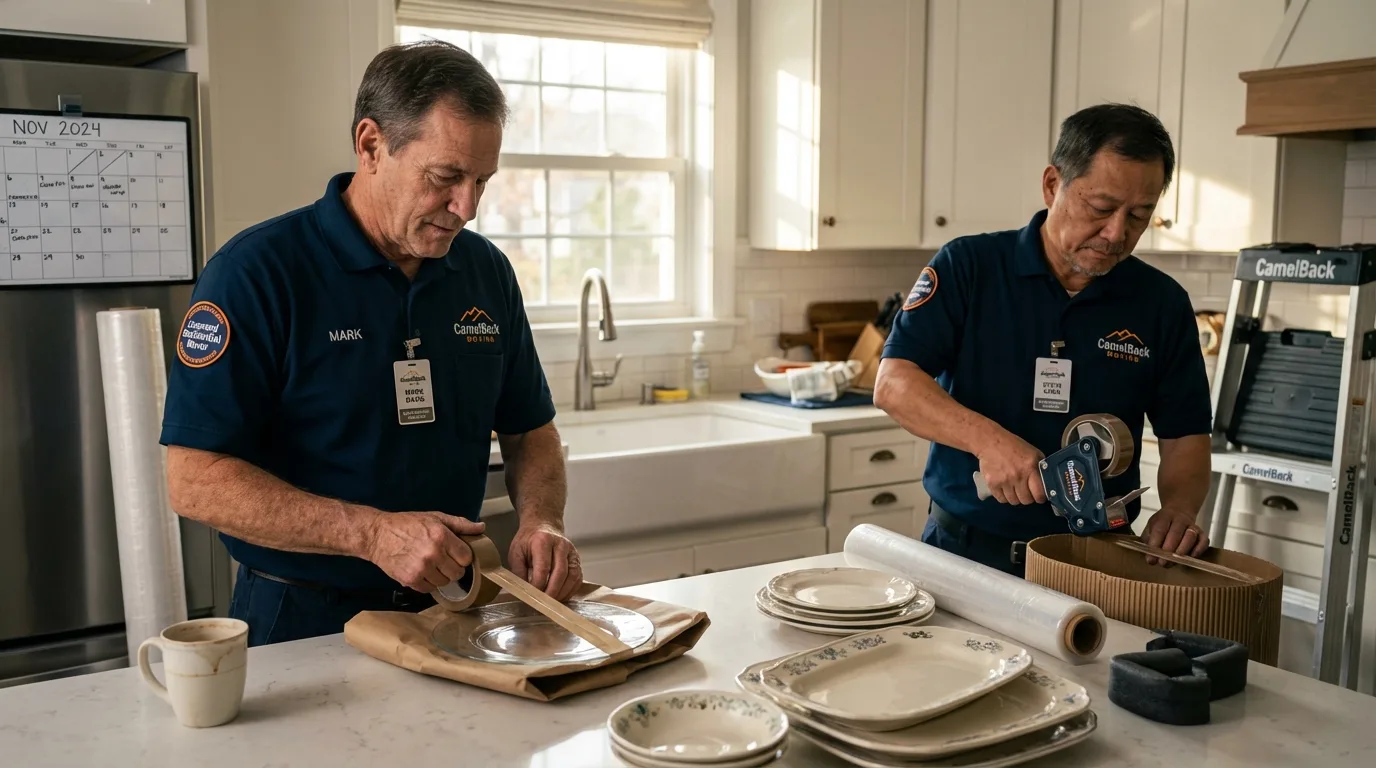 Professional crew packing kitchen dishware in Nashville, TN